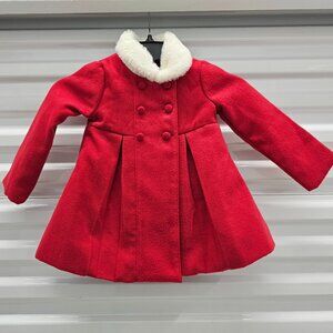 Max Studio Red Peacoat With White Fur Collar